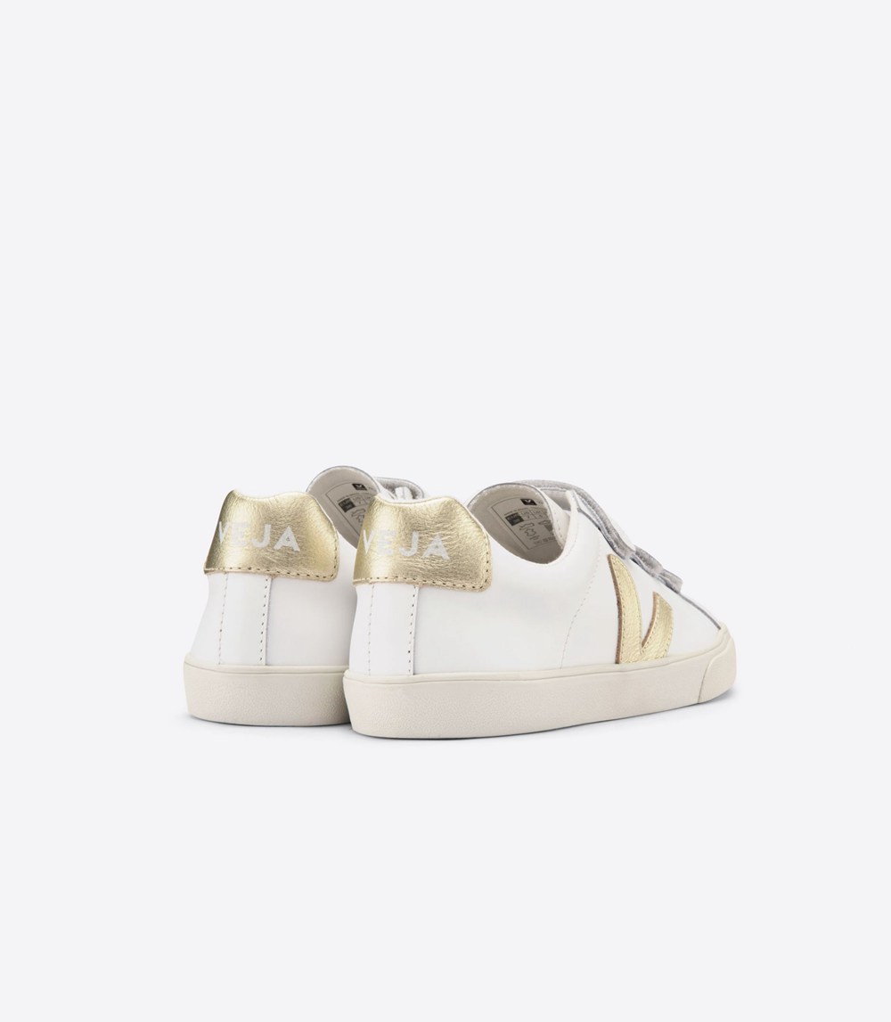 Veja Sneakers Womens - 3-lock Leather - White/Gold - 1340JZIGM